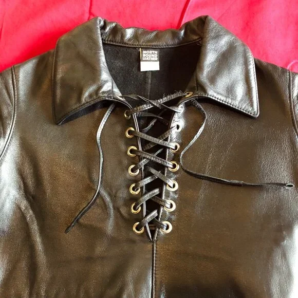Northbound Leather Men's Black Leather Lace Up T Shirt (Item 6034) sz XS/38